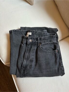 H&M Washed Black High-Waist Denim Jeans
